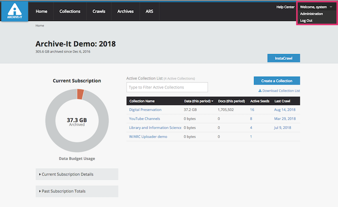 Screenshot of Archive it Partner Portal