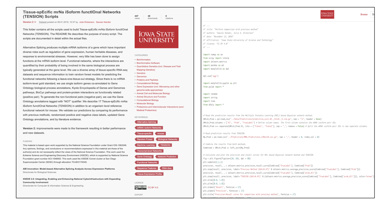 Screenshot of software Iowa State's Figshare repository.